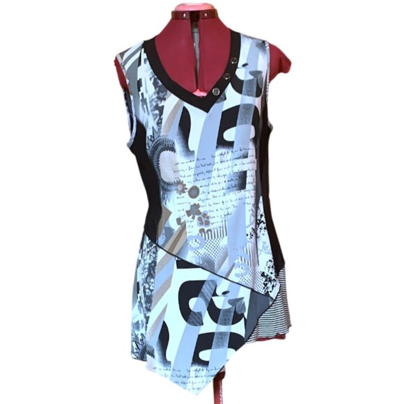 MARIE CLAIRE - Abstract Black and White Sleeveless Dress - XL - Picture 1 of 12